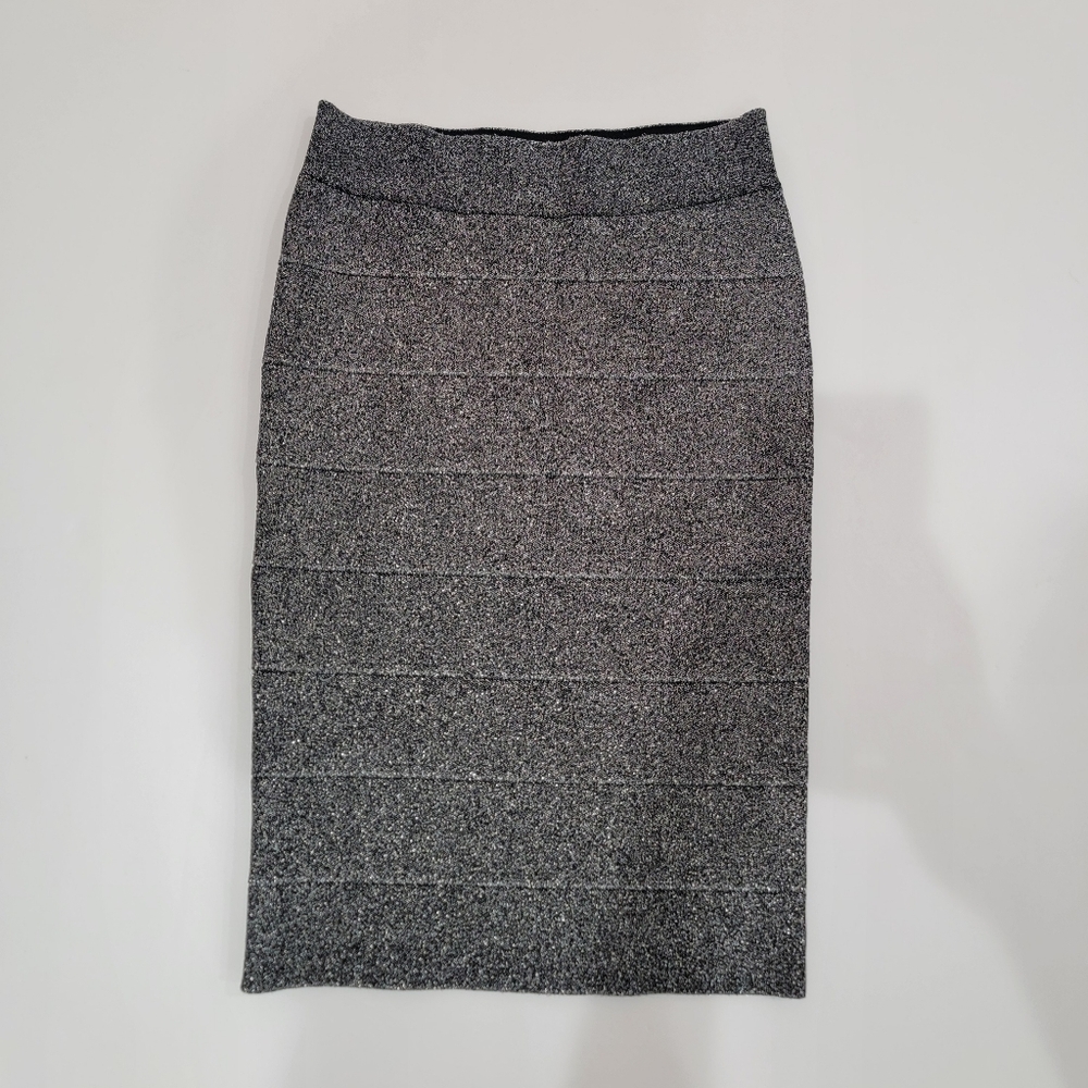 BCBG Silver Sparkly Bandage Skirt Size XS